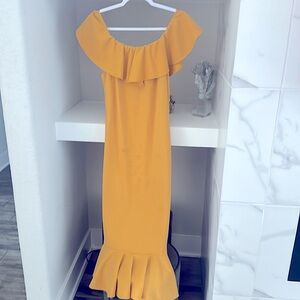 Mustard Yellow Off the Shoulder Peplum Dress